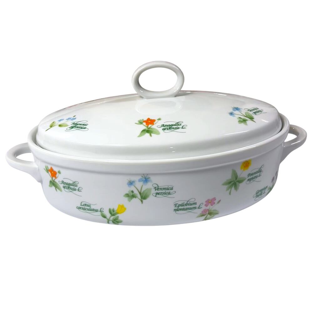 Anchor Ovenware Floral Oval Casserole Dish w Lid Japan 1.5 Qt Vintage